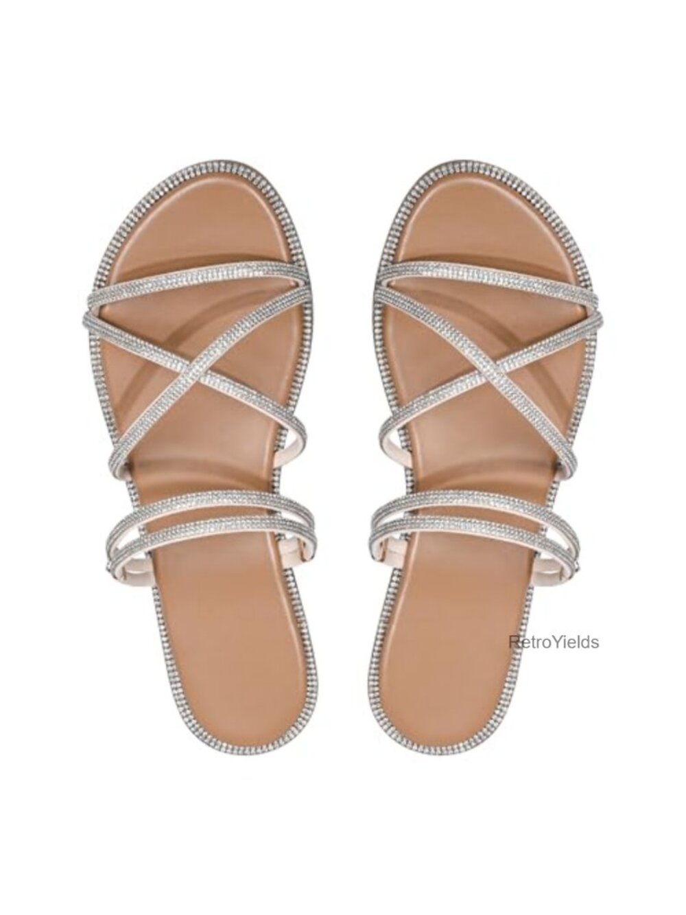 Glitter Rhinestone Criss Cross Strappy Slip On Flat Sandals